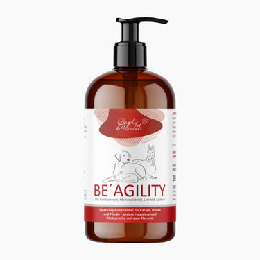 Braune Pumpflasche BE’AGILITY Ergänzungsfuttermittel für Katzen Hunde und Pferde